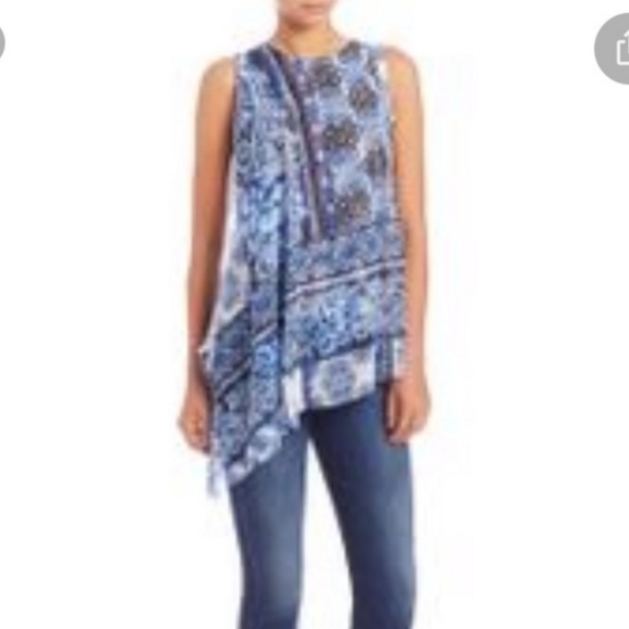 FUZZI Small Mesh Panel Sleeveless Assymetrical Top - Picture 1 of 5